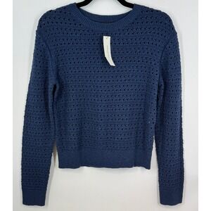 NWT Banana Republic Navy Blue Knit Basket‎ Weave Cottage Crew Neck Sweater S